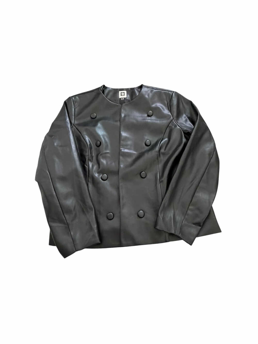 Anne Klein Faux Leather Blazer Jacket Women’s XL Black Open Front Double Breaste